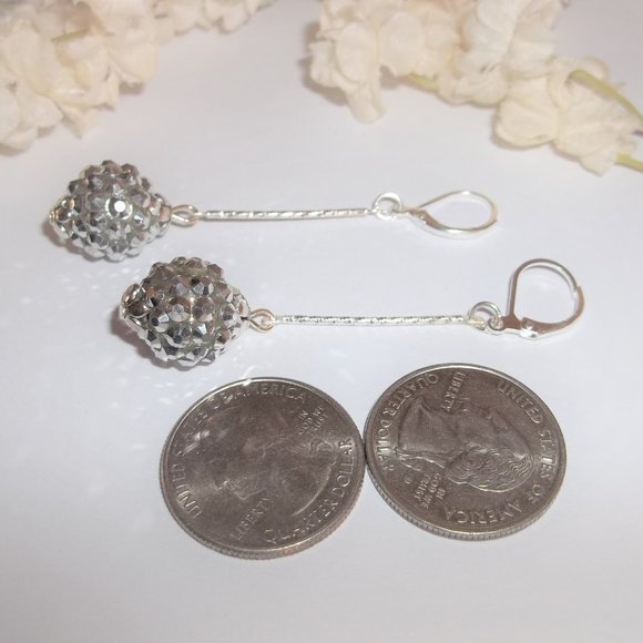 Long Sparkly Silver Disco Ball Earring Set Dangly Jewelry Party Chic NWT 7149 - Picture 5 of 8